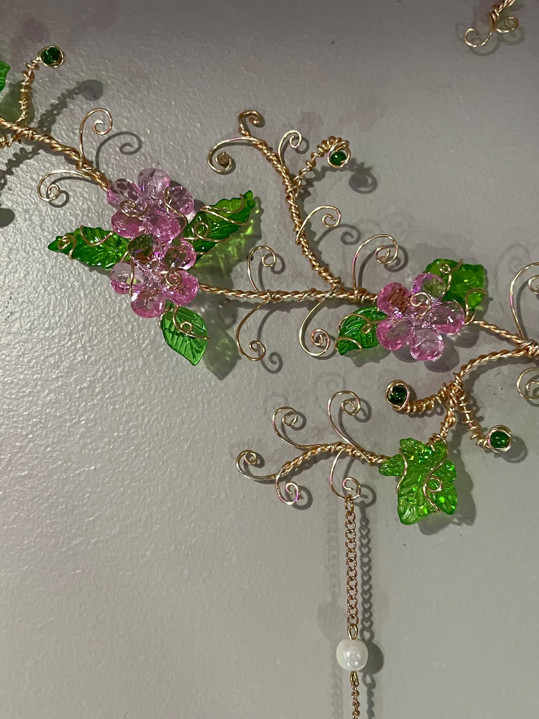 Labradorite Crystal Butterfly Wire Wrapped Cherry Blossom Wall Hanger Statement Piece