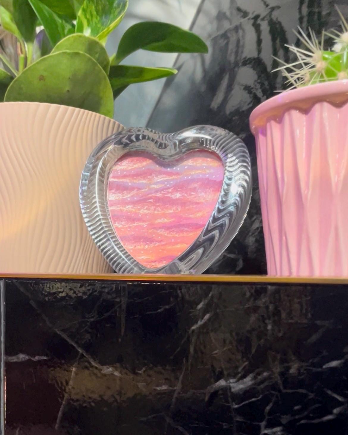 Original Glass Framed Iridescent Sunset Acrylic Painting | Whimsical Art