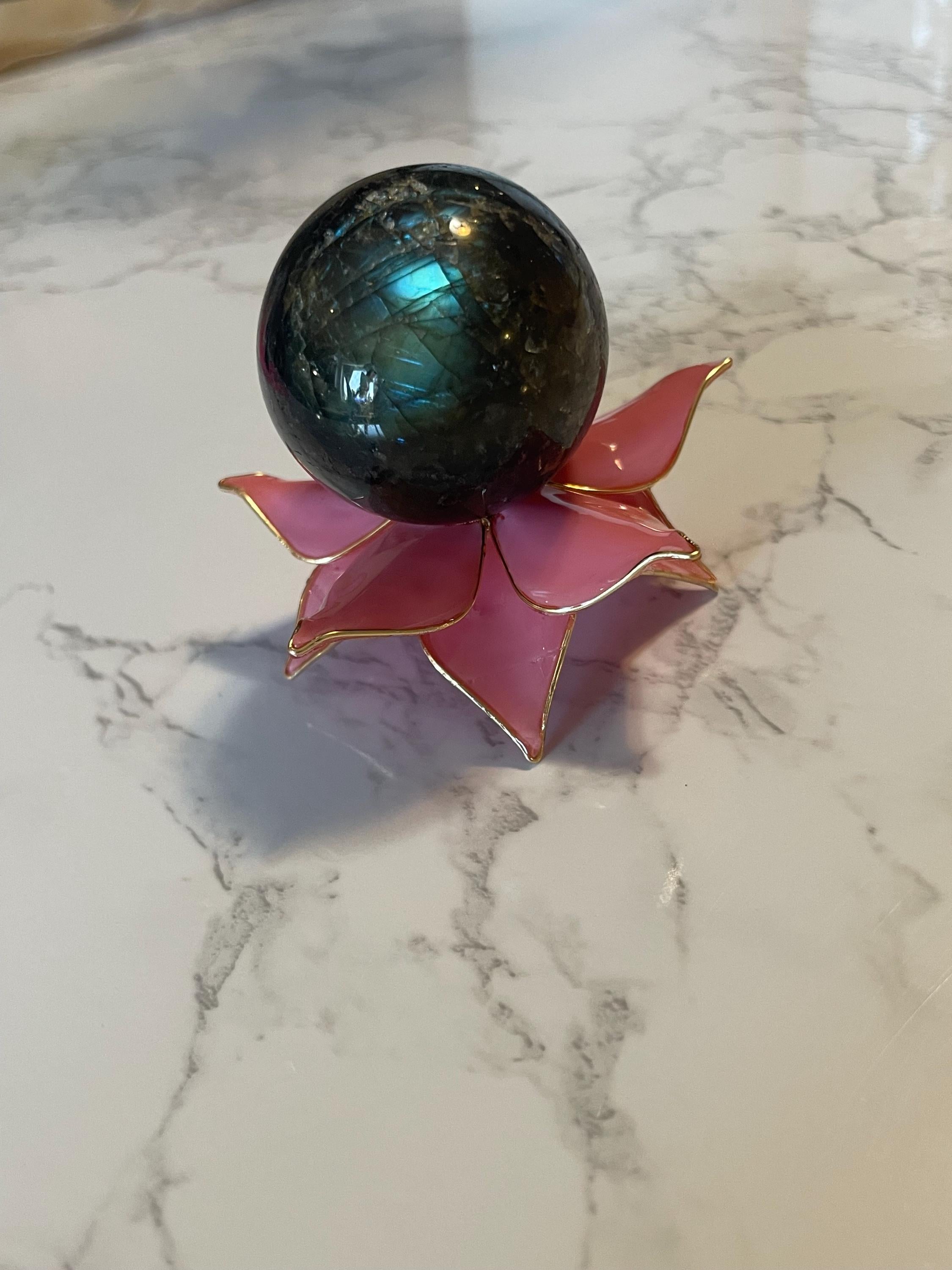 Reversible Wire Wrapped Lotus Flower Crystal Sphere Stand