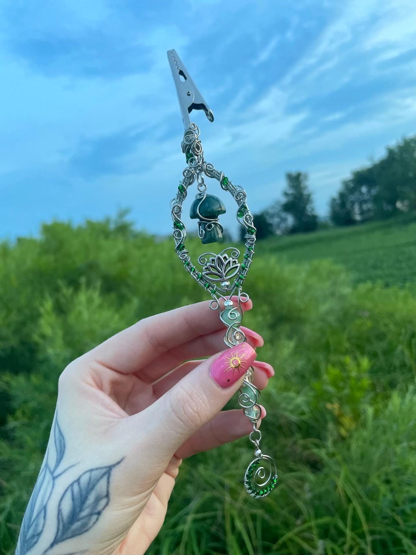 Moss Agate Magic Mushroom Smoking Wand