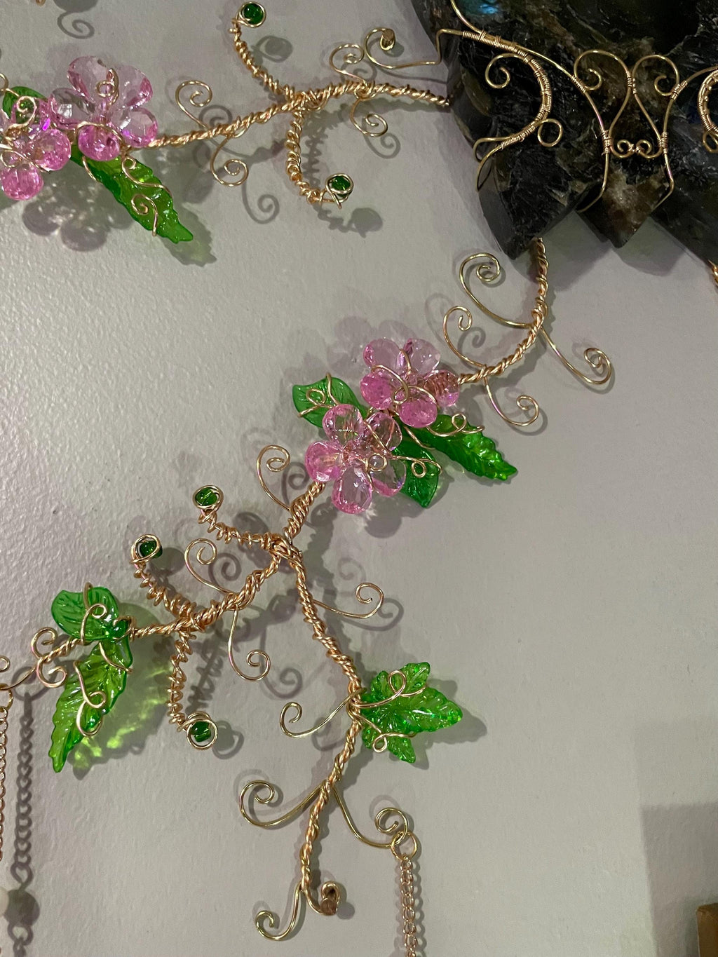 Labradorite Crystal Butterfly Wire Wrapped Cherry Blossom Wall Hanger Statement Piece