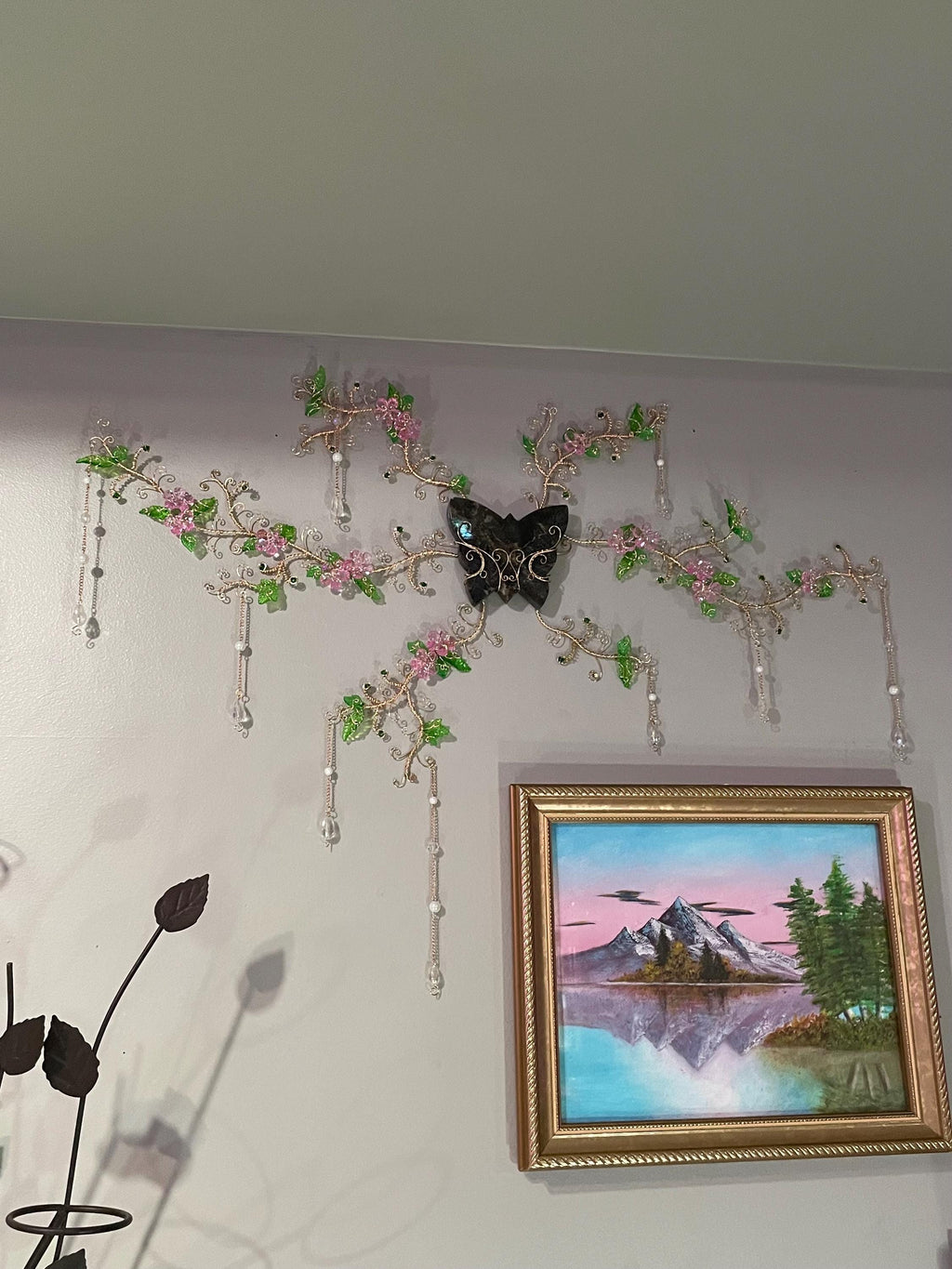 Labradorite Crystal Butterfly Wire Wrapped Cherry Blossom Wall Hanger Statement Piece