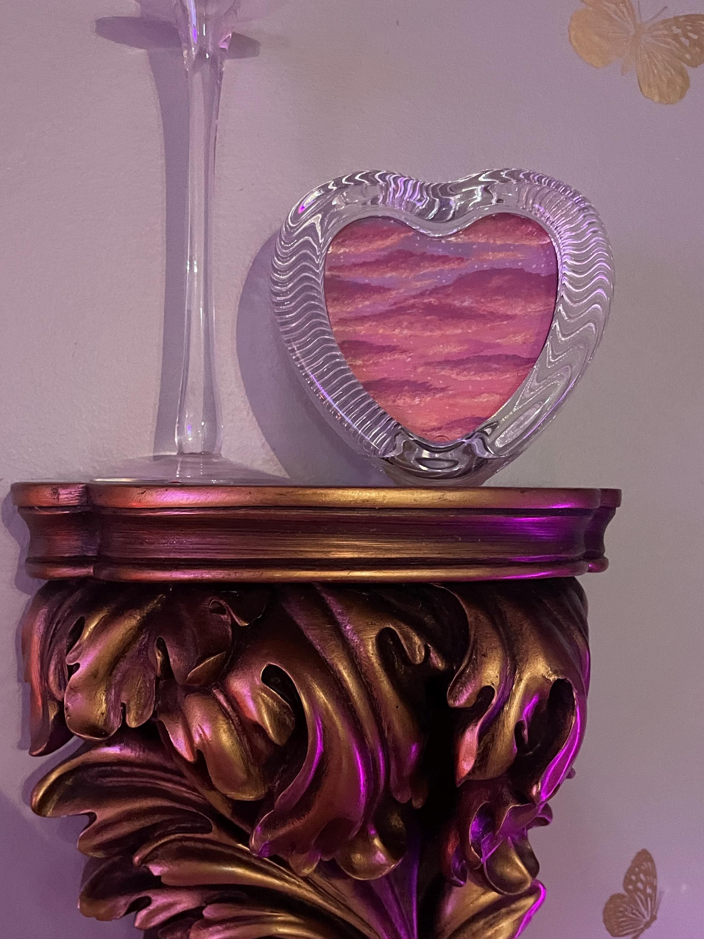 Original Glass Framed Iridescent Sunset Acrylic Painting | Whimsical Art