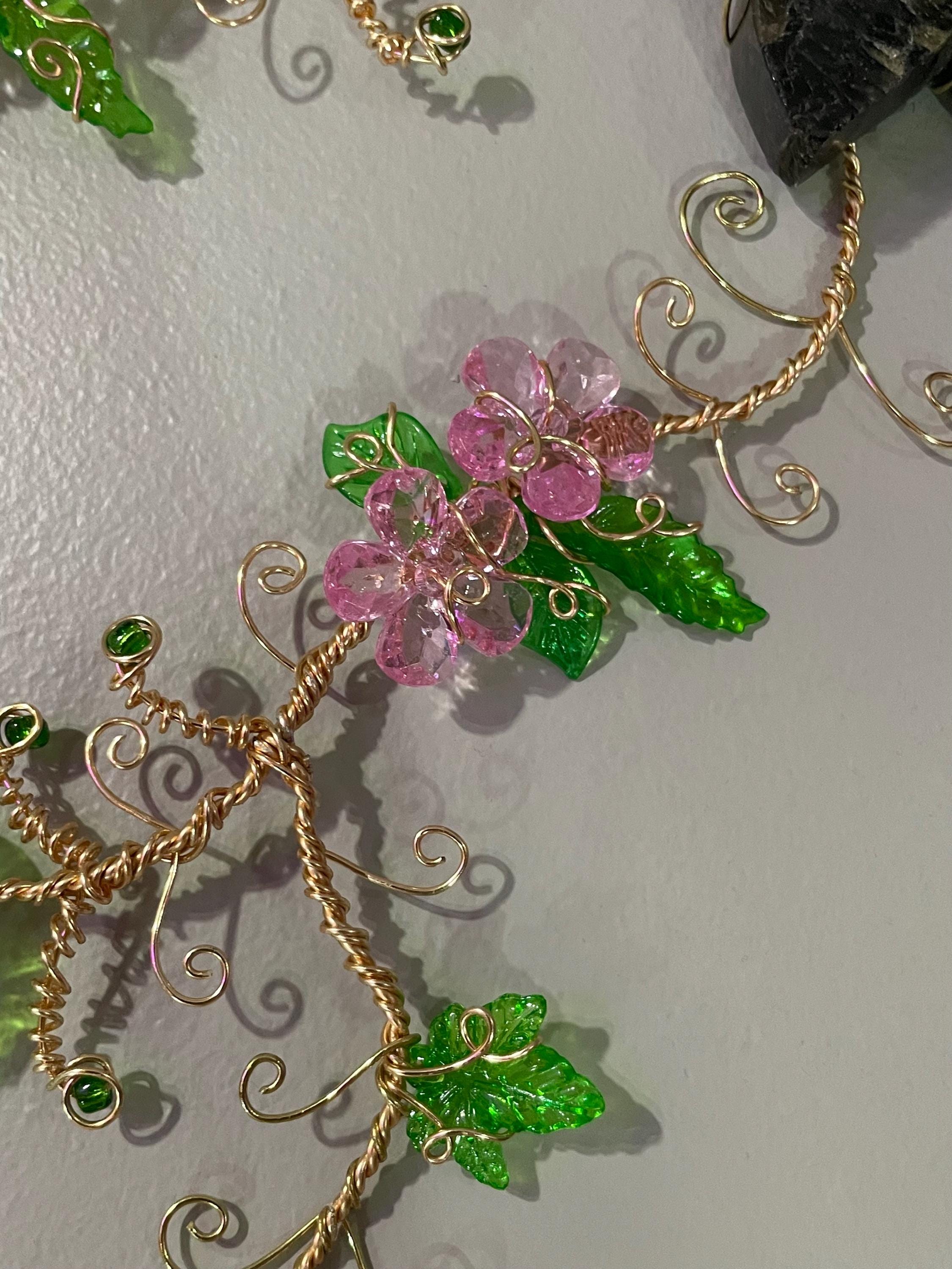 Labradorite Crystal Butterfly Wire Wrapped Cherry Blossom Wall Hanger Statement Piece