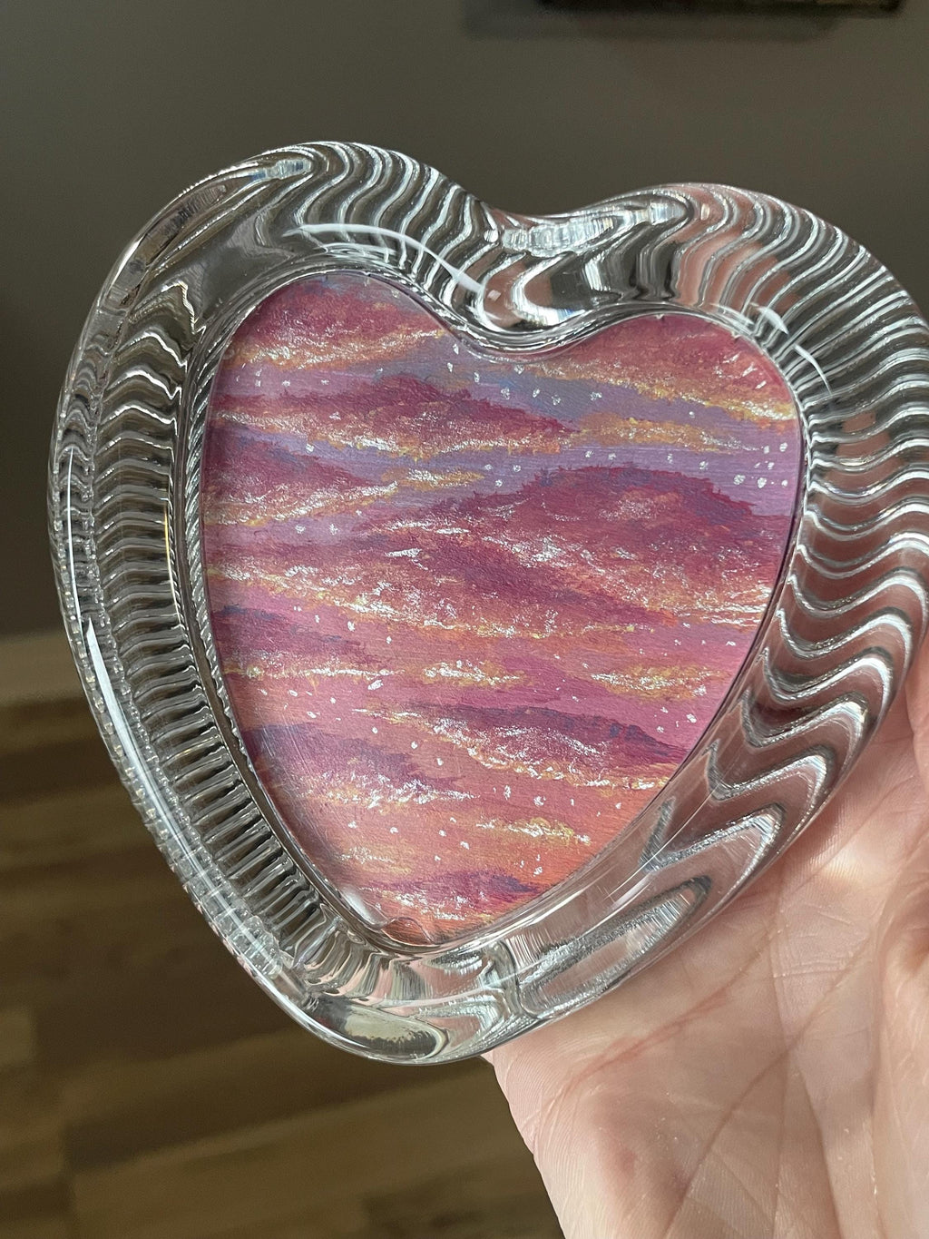 Original Glass Framed Iridescent Sunset Acrylic Painting | Whimsical Art