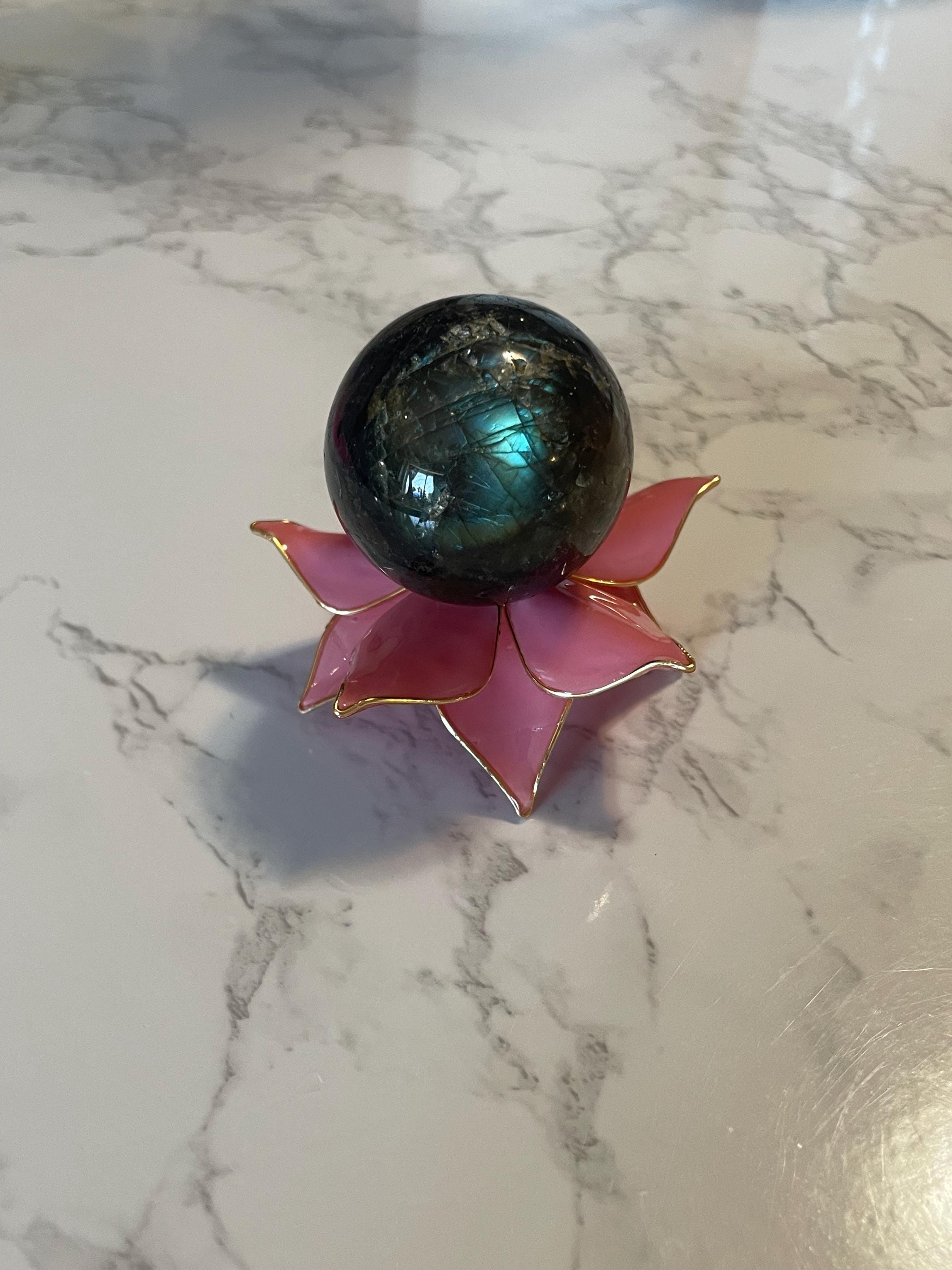 Reversible Wire Wrapped Lotus Flower Crystal Sphere Stand