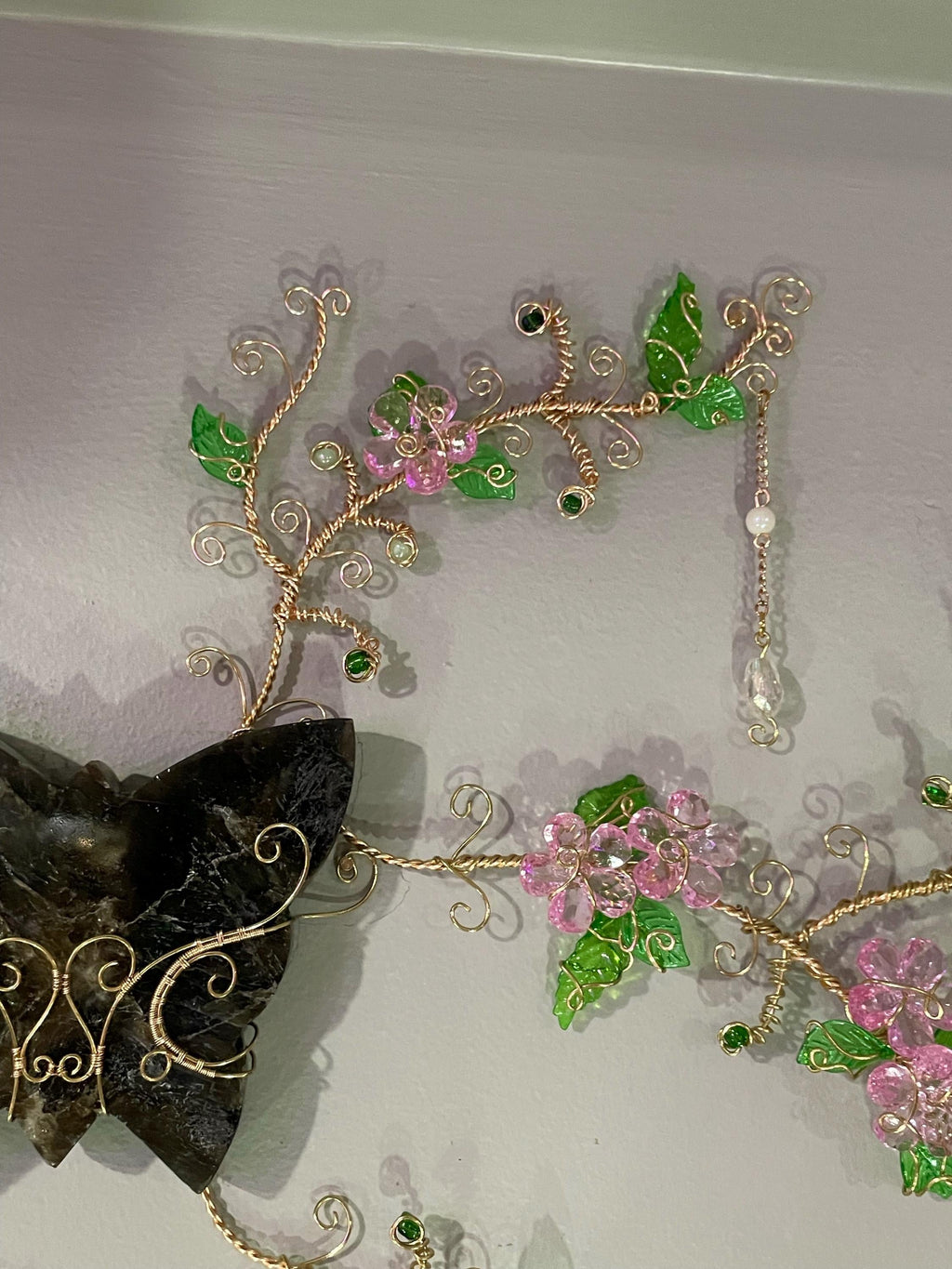 Labradorite Crystal Butterfly Wire Wrapped Cherry Blossom Wall Hanger Statement Piece