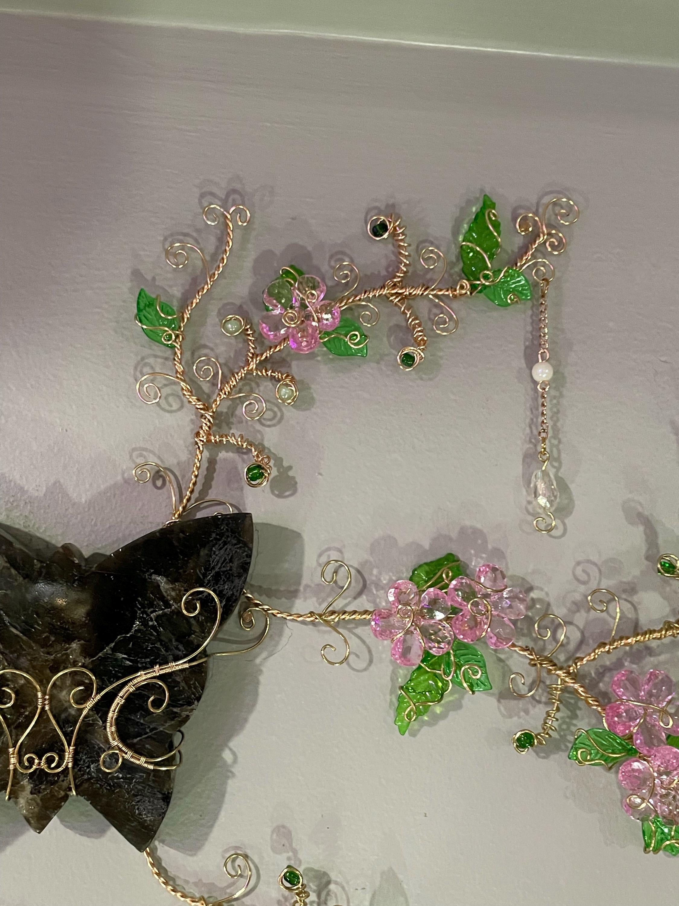 Labradorite Crystal Butterfly Wire Wrapped Cherry Blossom Wall Hanger Statement Piece