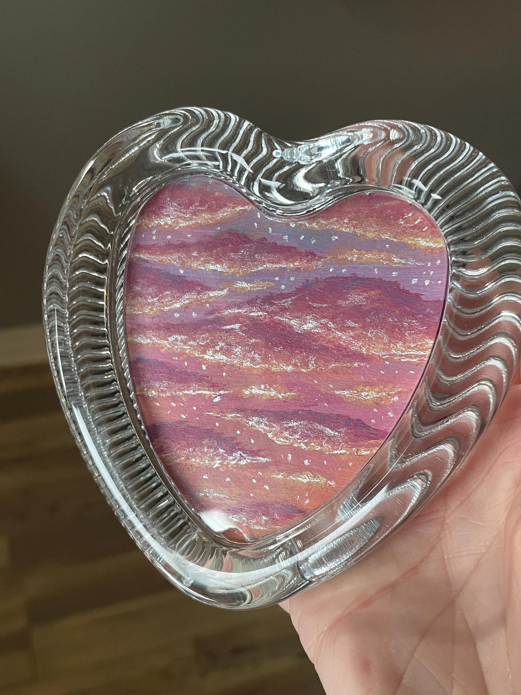 Original Glass Framed Iridescent Sunset Acrylic Painting | Whimsical Art